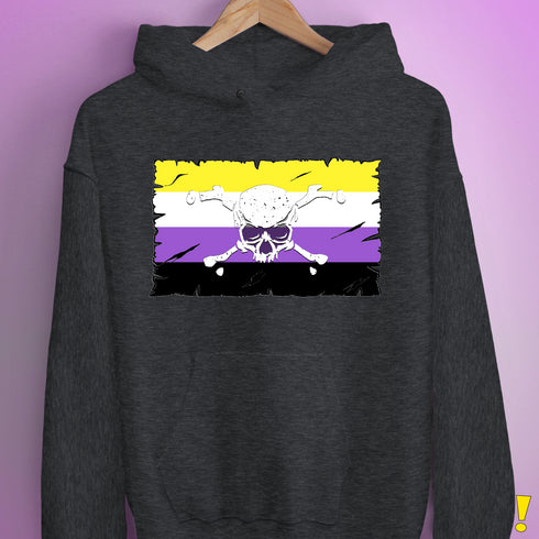 Nonbinary Pride Pirate Flag Hoodie - Dark Grey Heather